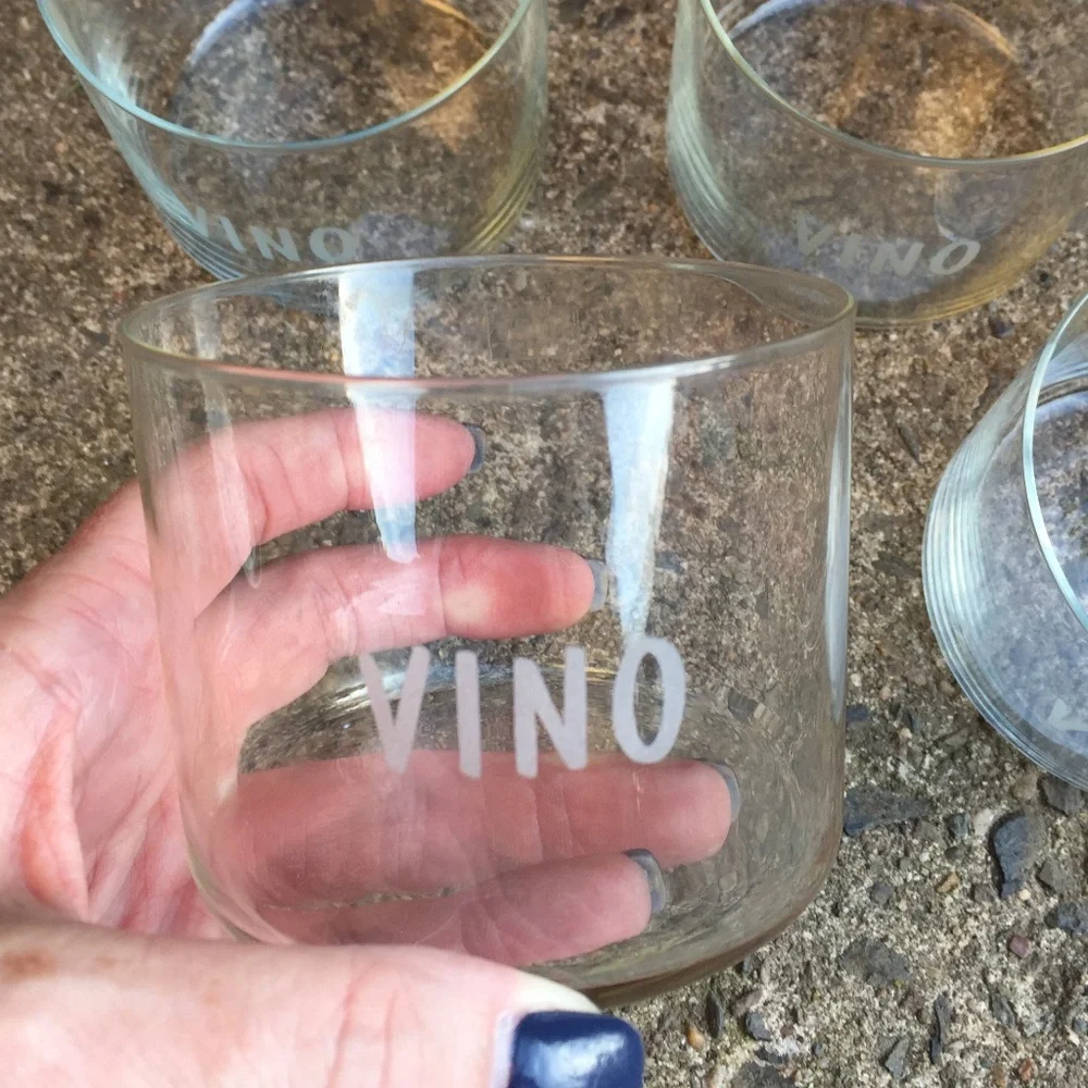 Set of 3 Krosno Crystal Etched “VINO” Wine Glasses